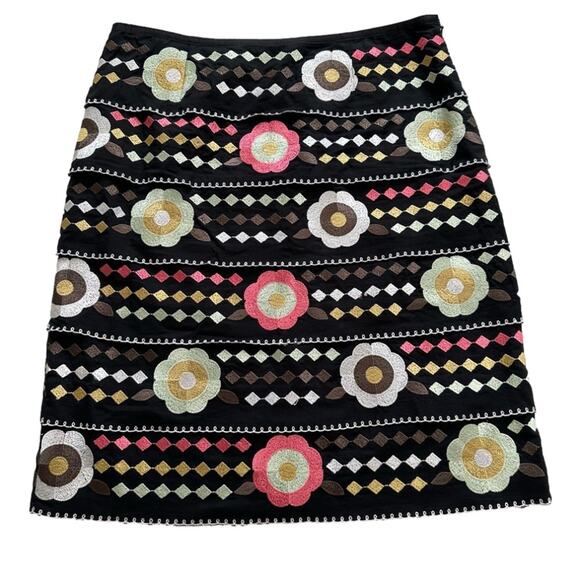 Etcetera Skirt Black Multicolored Floral Embroidered Tiered Pencil Skirt Size 6 - Picture 9 of 9